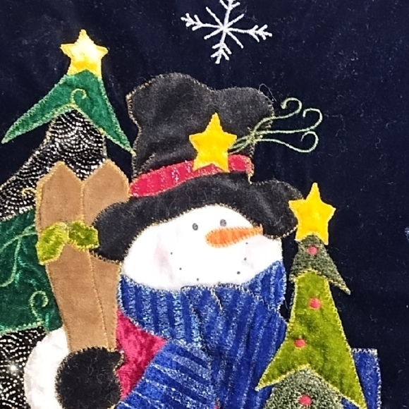 Festive Velvet Appliqued Snowman Tree Skirt Dark Navy - Picture 13 of 14